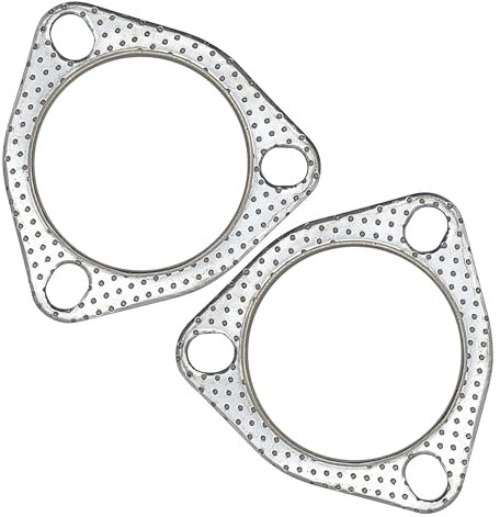 YGQ 2,5 Zoll Auspuff Dichtungen Auspuffdichtung, 3-Schrauben, 63,5 mm Flansch, Hochtemperatur-Graphit mit Feuerring, Ersatz, 2 Stück