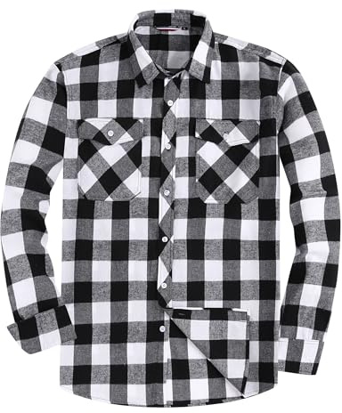 JupiterSecret Mens Flannel Shirt Classic Checked Shirt Mens Casual Button-Down Shirts Long Sleeve for Daily Wear