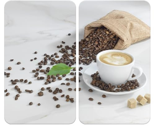 WENKO Herdabdeckplatte Universal Mod. Café Aromatica, höhenverstellbar für alle Herdarten, Schneidebrett und Spritzschutz, Glas, 30 x 52 cm, 2-teilig