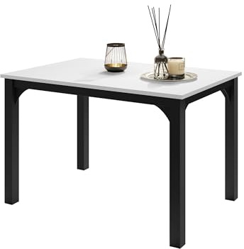 Mirjan24 Tisch für Esszimmer Fagab 120, Rechteckiger Esstisch, Ausziehbarer Tisch für Küche, L:120-158 x H:76 x B:80 cm, Küchentisch, Esszimmertisch (Schwarz/Arktisches Weiß)