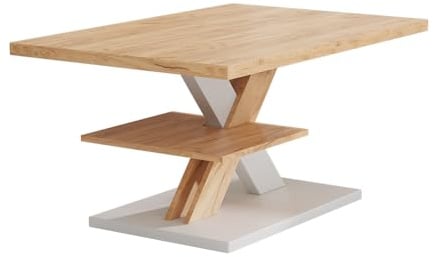 Vicco Table Basse Arivo, Blanc, 90x60cm | avec tablette, avec espace de rangement supplémentaire pour un stockage pratique