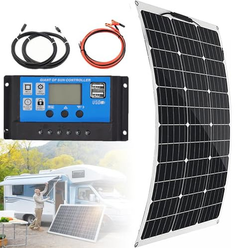 Kit De Panneaux Solaires Pour Camping-Car 150 W/300 W/450 W/600 W (Flexible à 30°), Contrôleur De Charge 40a + Charge D'énergie De La Batterie 12V, Pour Jardin, Bateau, Maison,150W