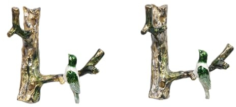 Dekorativer Vogel-Wandhaken mit weißen Blumen, goldener Metallsockel, Vintage-Stil, Heimdekoration (grüner Vogel)