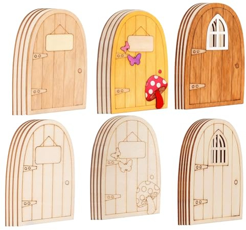 30 Pcs Unpainted Wooden Fairy Doors Mini Fairy Doors for Garden Trees Mini Wooden Door for DIY Craft Supplies Home Office Birthday Wedding Party Decoration