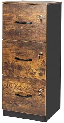 Relaxdays Armoire à dossiers Suspendus, 3 tiroirs verrouillables, H x L x P : 103 x 40 x 40 cm, Noir/Marron