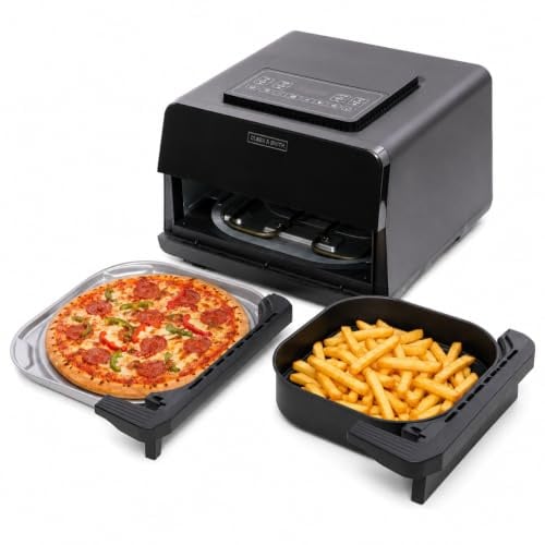 Olsen & Smith 2400W 6L Pizza Air Fryer with 12in Pizza Stone Oven | Includes Pizza Stone & Crisping Plate, Stone-Baked Crispy Base, Presets Fries Steak Fish & Baking, Multi-Function, Black
