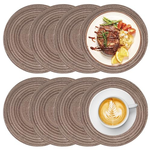 8 Pezzi Tovagliette Rotonde Lavabili,30cm × 30cm Sottopiatti Rotondi | Tovaglietta Colazione Tonda,Ovagliette Intrecciate Resistenti al Calore,per Natale Partito Cucina Matrimoni (Marrone caffè)