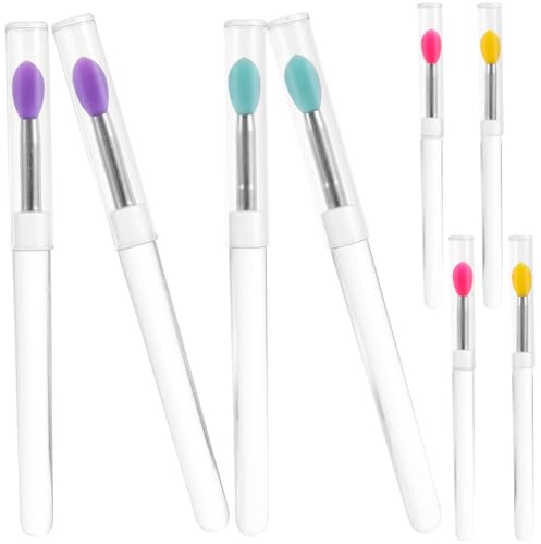 HOMOCONO Silicone Lip Brushes Convenient Makeup Use for 8pcs with Caps for Applying and Reusable Handle Compact Applicators Lip Balm Lipstick
