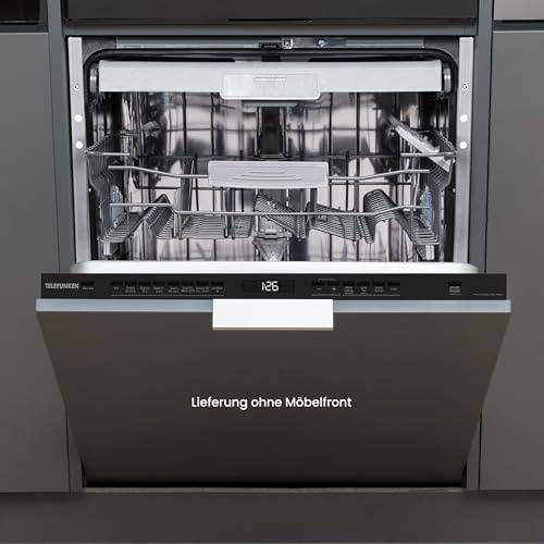 Telefunken GEV6014A Geschirrspüler 60 cm vollintegrierbar Energieklasse A | Einbau Spülmaschine, 14 Maßgedecke, 9 Programme, AquaStop, 44 dB, Startzeitvorwahl, Auto-Door, inkl. Besteckkorb