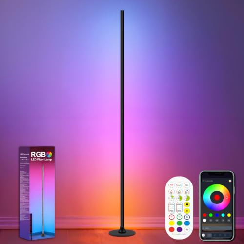 ONSTUY LED Stehlampe,1 Stück,1.6m,Wohnzimmer Dimmbar mit Fernbedienung und APP,RGB Led Stehlampe,Musik-Sync,16 Millionen Farben,234 dynamische Modi,33 Themen Modi Standleuchte für Schlafzimmer,Schwarz