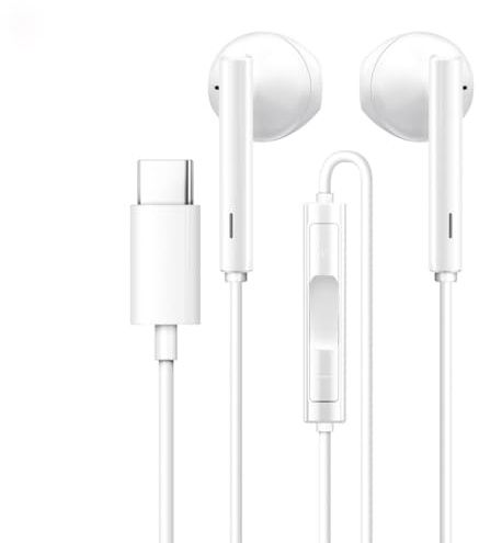 USB C Kopfhörer mit Kabel, In-Ear Ohrhörer Typ C mit Mikrofon Kompatibel mit iPhone 17 16 15, Samsung Galaxy S26 S25 S24 S23 S22 S21 S20 Note 10 20, Google Pixel 7 6 5 4, Fit All USB-C Phones Weiß