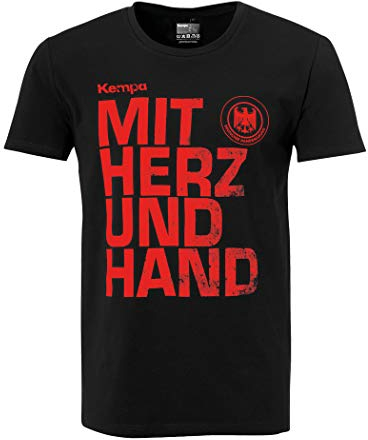 Kempa Herren Mit Herz und Hand T-Shirt, schwarz, L