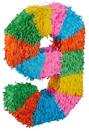 Relaxdays Pinata Geburtstag, Zahl 9, zum Aufhängen, Kinder & Erwachsene, Papier, zum selbst Befüllen, Piñata, bunt