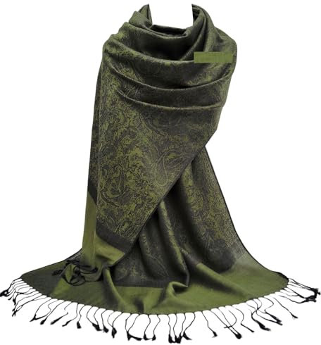 GFM Wickelschal, Pashmina-Stil, florales Paisley-Muster -Grün- (P093-klghjtn)