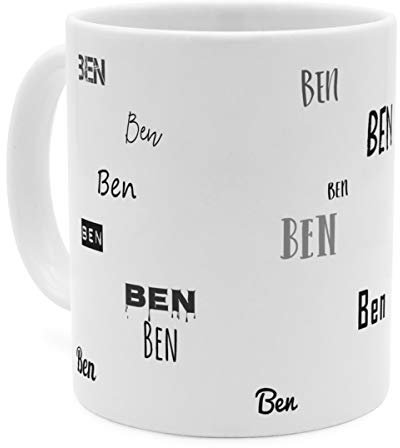 printplanet Tasse mit Namen Ben - Motiv Schriftarten Sammlung - Namenstasse, Kaffeebecher, Mug, Becher, Kaffeetasse - Farbe Weiß