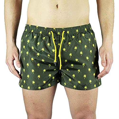 Costume da Bagno Uomo Boxer Verde con Palme Pantaloncino Bermuda Mare (XXXL)