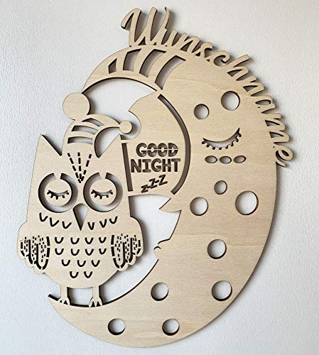 Baby Bild Schild Eule und Mond individuell Wunschname personalisiert zum Geburtstag Geburt