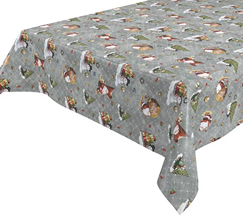 Wachstuchtischdecke abwischbar Tischdecke RUND ECKIG, Weihnachten Motiv und Größe wählbar (Eckig 140x220 cm, Weihnachten-Silber)