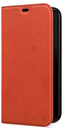WIIUKA Hülle für iPhone 12 Pro Max Lederhülle, Deutsches Premium Leder, mit Kartenfach, extra Dünn, Handyhülle mit Standfunktion, Tasche Cognac Braun