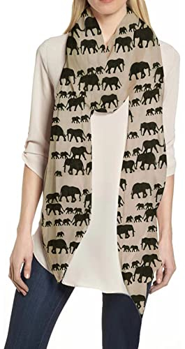 Lina & Lily Damen Schal Tuch mit Elefanten (Khaki & Schwarz)