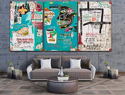 DDSDA Basquiat Graffiti 3-teilig auf Leinwand- Gesamtformat: 150x70 cm fertig gerahmte Kunstdruckbilder als Wandbild - Billiger als Ölbild oder Gemälde -