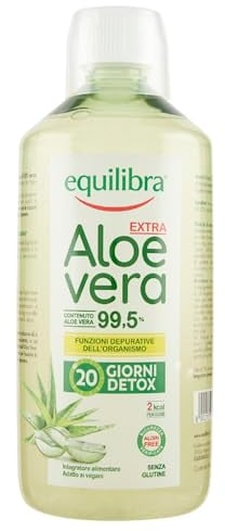Equilibra Integratori Alimentari, Aloe Vera Extra 99,5%, da Bere Puro o Diluito, Aloin Free, Detox, Pura Polpa, Senza Aggiunta di Acqua, Prodotto Vegano, Senza Glutine, 1 Litro