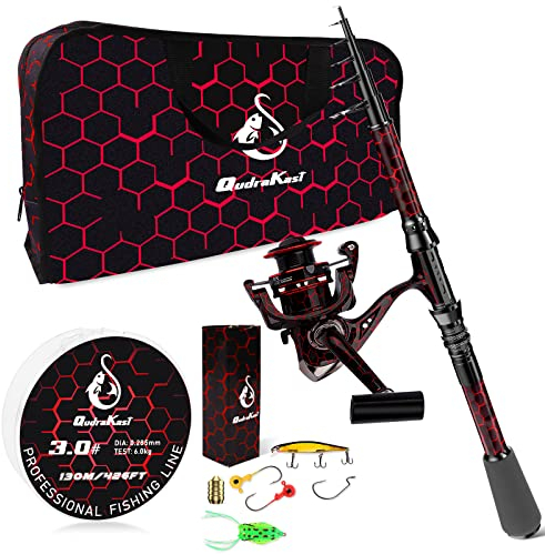 QudraKast Angelsets Angelrute mit Hochpräzise Bearbeitete Komponenten Teleskop-Angeln Stationärrolle Combo Sets mit Angelschnur und Tragetasche/Geschenkbox