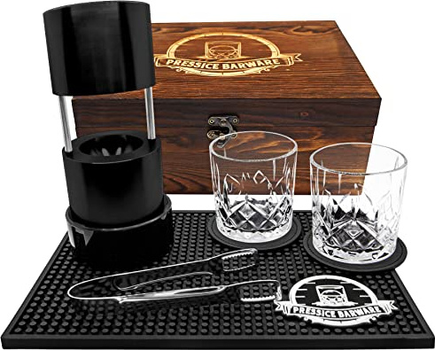 Pressice Barware Ice Press Kit - 2.3 Fast Ice Ball Maker - American Owned and Operated - Includes Ice Ball Press and Ice Mold - Aircraft Grade Aluminum (Black)