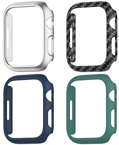 Funda Apple Watch Series 7 41mm con Protector [4-Piezas], Dilhvy PC Completa Carcasa para iWatch 7 (Verde+Negro carbón+Plata+Azul Medianoche, 41mm)