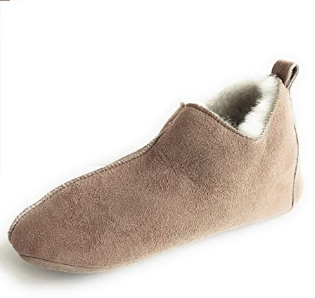 Naturasan Lammfell-Hausschuh für Damen und Herren, warm gefütterte Hüttenschuhe/Mokassin mit weicher Ledersohle, superleicht und bequem, Sondermodell HS-07 (Peanut/White, numeric_42)