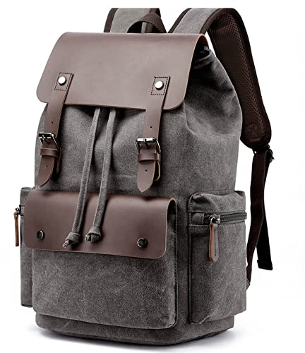 Vintage-Rucksack aus Segeltuch, lässiger Tagesrucksack, Reiserucksack für Damen und Herren, Laptop-Rucksack, College, Schultasche, Outdoor, Wandern, Camping, grau