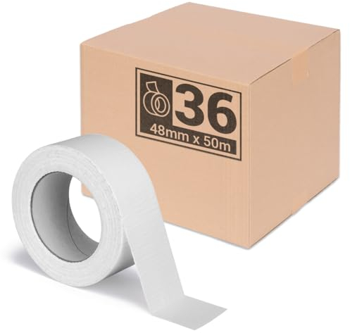 verpacking Premium Panzertape 50 m x 48 mm Weiß Gewebeband Gaffa Tape Reparaturband hohe Klebekraft Klebeband mit Naturkautschuk-Kleber (36 Stück)