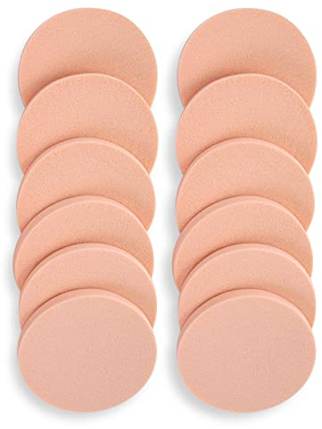 Molain Puderquaste Schwamm 12 Stück runde Form Make-up Beauty Gesicht Blender für flüssige Grundierung Waschen Reinigung Kosmetik Applikatoren (12 Stück Hautfarbe)