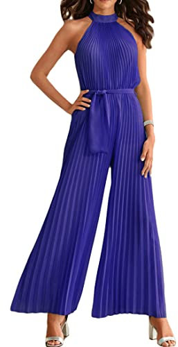 GOWEGB Neckholder-Jumpsuits für Damen, elegant, Sommer, ärmellos, weites Bein, Overall und Strampler, Dressy, Party, Cocktail, Playsuit, hellblau, Medium