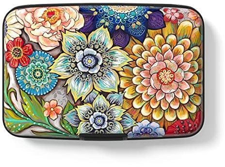 Hsxnam Kreditkartenetui, klein, RFID-Metall, Kreditkartenetui, niedlich, Visitenkartenhalter, Tasche, Ausweishülle für Damen und Herren, Mandala-Blume, Mandala Flower, Modern