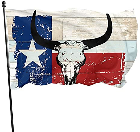 KJHBVND Bandiera da giardino Vintage American State Texas Bandiera Bull Skull Bandiera Poliestere con 2 occhielli in ottone Banner Colore vivace e a prova di sbiadimento Bandiera da cantiere Bandiere