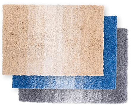 Badteppich Wave - rutschsicher & schnelltrocknend - Badezimmerteppich - Badematte Duschvorleger (70 x 100 cm, Grau/Weiß)