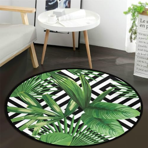 keepcute Palmenblatt-Teppich, rund, 91,4 cm, Sommer, exotischer Dschungel, tropische Fußmatte, rutschfeste Bodenmatte, Teppich für Schlafzimmer, Wohnzimmer, Arbeitszimmer, Spielteppich, 91,4 cm