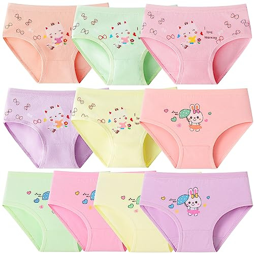 Domee Girls Knickers Cotton Pants Underwear Briefs Underpants Pack of 10 Bunny and Kitten 6-8 Years (Manufacturer Size XL)