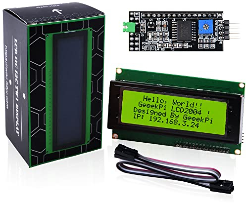 GeeekPi 2004 20x4 Character LCD Display Module IIC I2C Adapter IIC Serial Interface Adapter for Raspberry Pi Arduino STM32 DIY Maker Project BPI Tinker Board Electrical IoT Internet of Things,Yellow