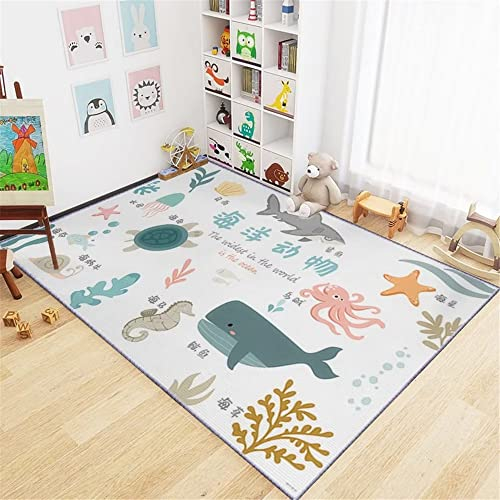 Kinderteppich Mädchen blau Teppich treppe Teppich Muster Wohnzimmerteppich blau Cartoon Meerestier Muster strapazierfähiges Teppichsofa 200X250CM Home Teppich Outdoor Outdoor Teppich Balkon