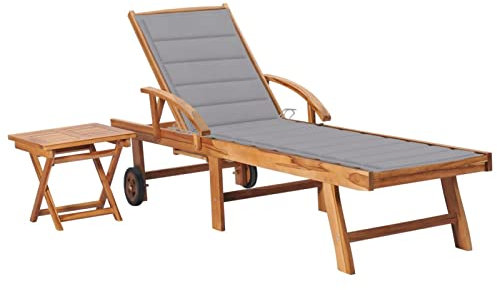 ZEYUAN Sonnenliege mit Tisch und Auflage, Gartenliege, Liegestuhl, Sonneninsel Outdoor, Sonnenstuhl, Liegen, Gartenmöbel, Bäderliege, Relaxliege,Massivholz Teak
