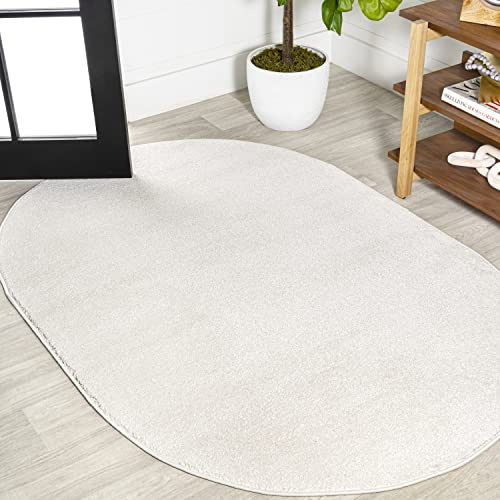 JONATHAN Y SEU100T-3OV Haze Solid Niedrigflor Innenbereich Teppich, Küste, Bohemian, minimalistisch, leicht zu waschen, Schlafzimmer, Küche, Wohnzimmer, fusselfrei, cremefarben, 3 x 5 Oval