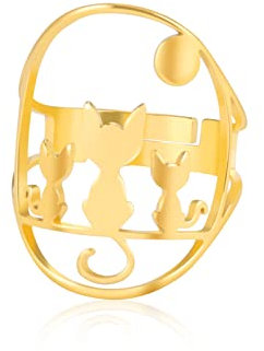 kkjoy Drei Katzen-Ring aus Edelstahl Verstellbar Niedliche Katzen Offener Fingerring Modeschmuck Geschenk für Frauen und Mädchen