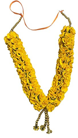 Crown NIMREET Handmade Artificial Flower Garland Mala for Photo Frame and God Idol, Artificial Moti Garland Decorating Flower Mala Pooja Room (Yellow, 20 Inch)