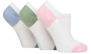 SockShop Ladies Half Cushioned Bamboo No Show Socks Pack of 3 White Contrast 4-8