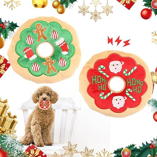 2 Pcs Weihnachts Hundespielzeug Weicher Plüsch Schokoladenkuchen Quietschspielzeug 13cm Kauspielzeug Haustier Sound Spielzeug Interaktives Hundespielzeug für Welpen Kleine und Mittelgroße Hunde Katzen