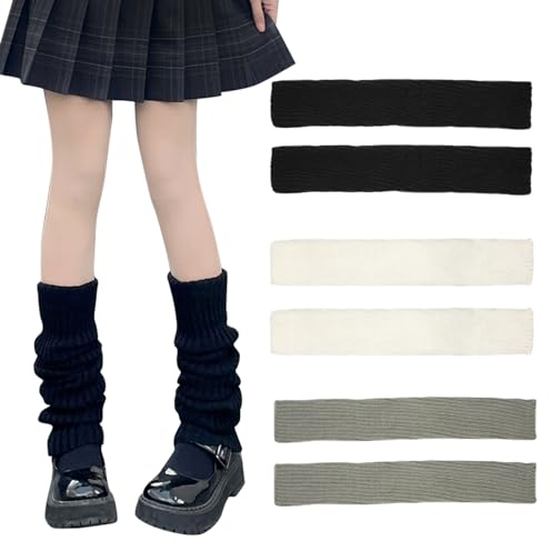 EUPSIIU 3 Pairs Knitted Leg Warmers for Women Girls, Winter Boot Cuffs Warm Knee Warmers, Lady Fashion Long Boot Cuff Knee Socks, 90s Kawaii Crochet Legwarmers for Ballet Dance Skating Yoga (3 Colors)