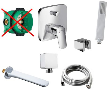 vanvilla Wannenset mit Unterputz Armatur Hansgrohe Logis 2-Wege und vanvilla Handbrause, Wannen-SET HG66-ob poliert