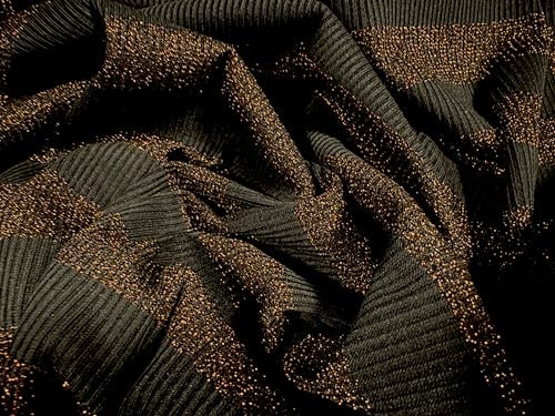 Metallischer gerippter Jersey-Stoff, Meterware, Lurex-Streifen, Schwarz und Bronze